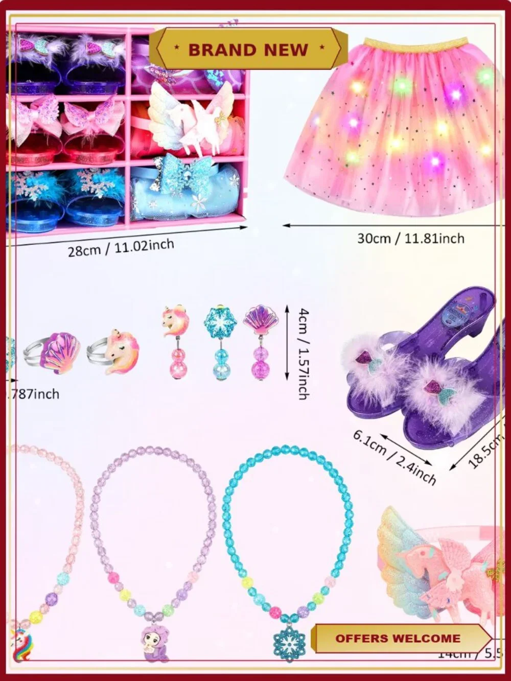 Toddler Girls Princess Dress Up Costume with Shoes & Accessories Role Play Set